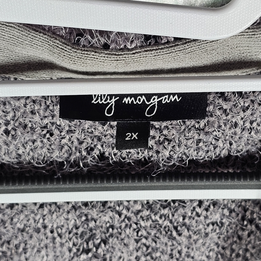 Lily Morgan Dark Grey Plaid Open Front Long Sweater Cardigan Size 2X - Picture 3 of 9